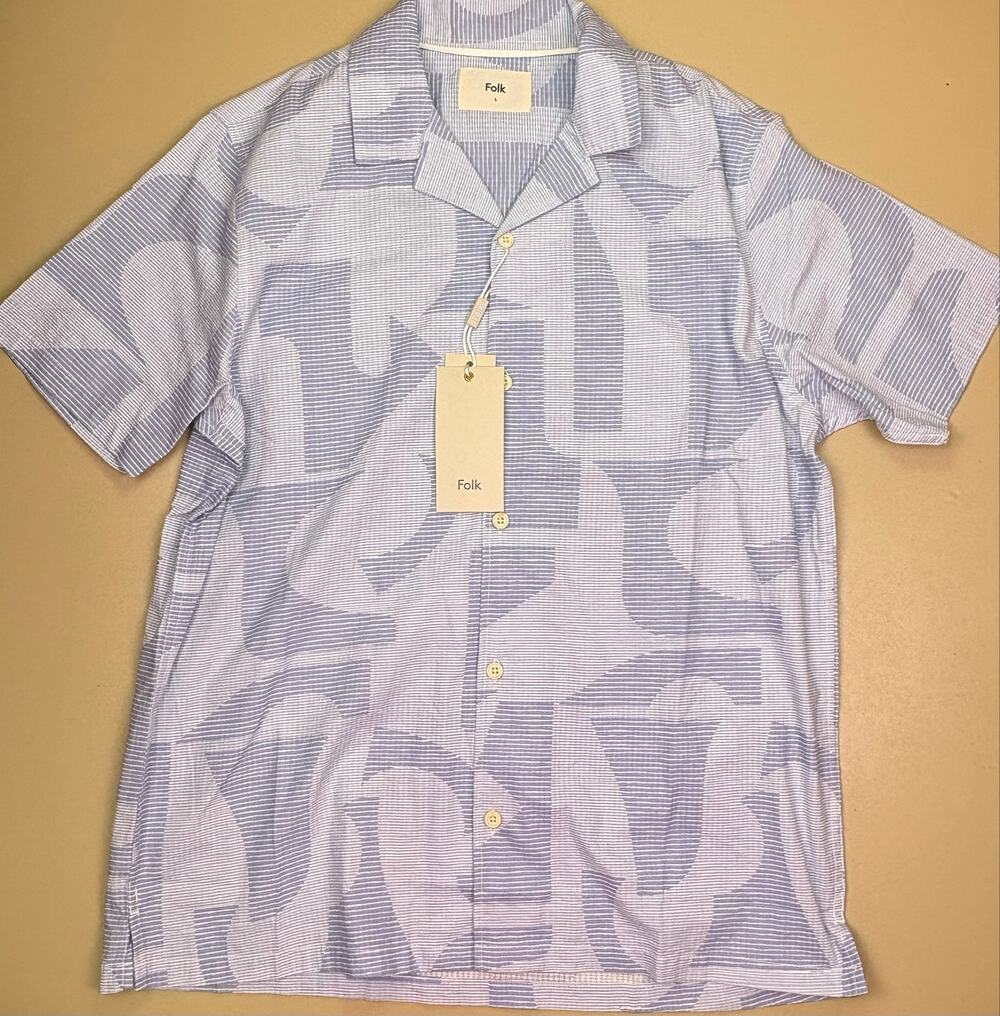 Folk Bays Seersucker Shirt Men’s Large Blue White Abstract Short Sleeve NWT